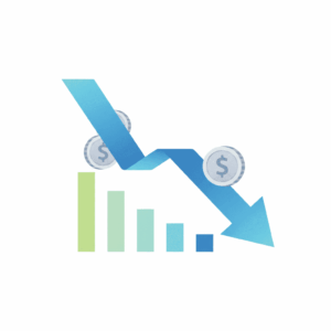 blauwe pijl naar beneden wijzend met munten